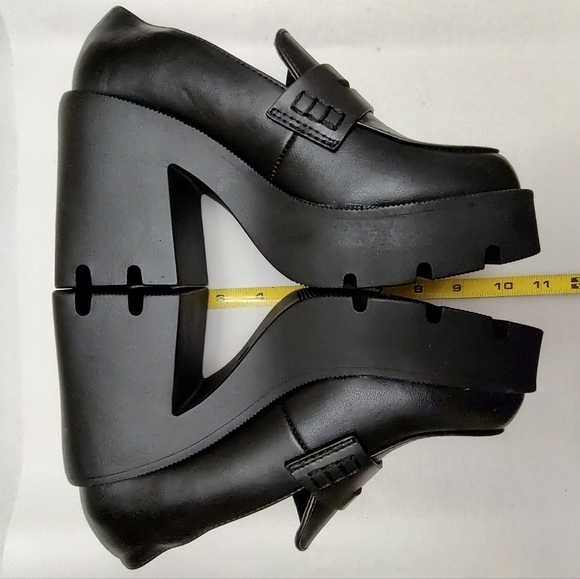 Just Fab Cher Heeled Lug Sole Loafers Black Caviar Chunky Platform Ladies 6.5 - Picture 8 of 12